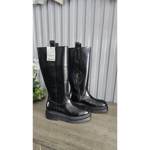 Scotch & Soda Black Genuine Leather Knee-High Platform Boots Size 7.5